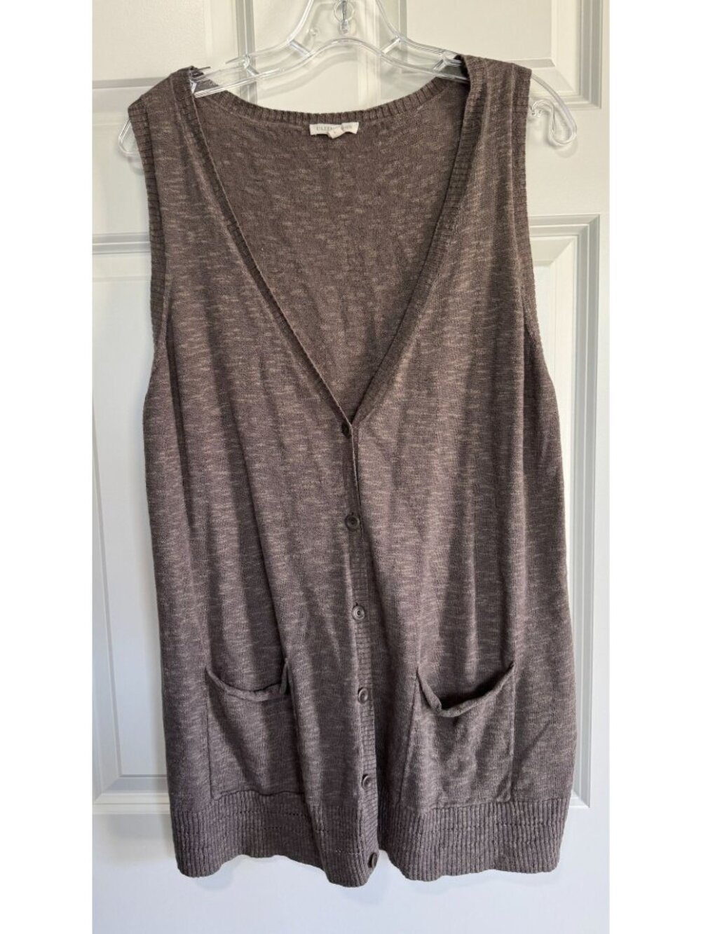 Eileen Fisher Women's Cardigan Sweater Vest Linen Blend Taupe Brown Size Large L